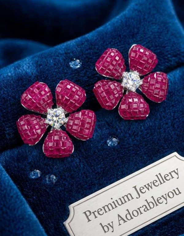 Ruby Blossom Stud Earrings